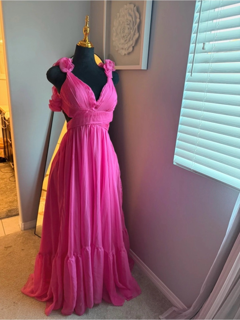 Hot Pink Floral Strap Maxi Dress